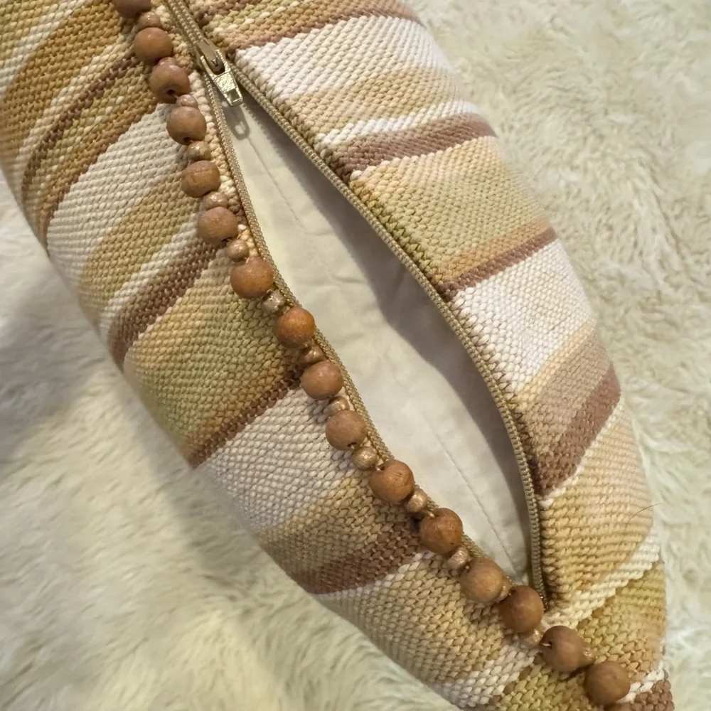 Crate&Barrel Neutral Stripe Beaded Accent Pillow Cover
